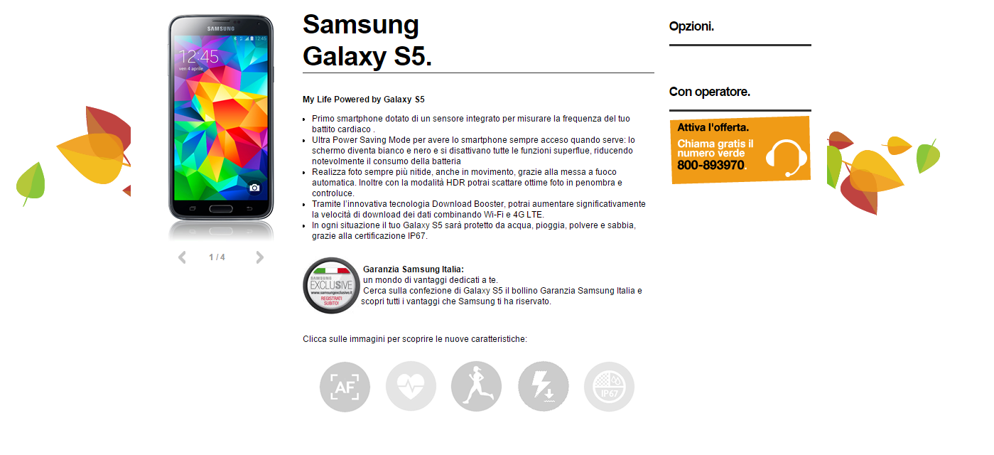 Samsung Galaxy S5 a soli 15€ al mese in ricaricabile