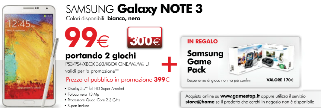 Galaxy Gear e Galaxy Note 3 a 99€ da GameStop