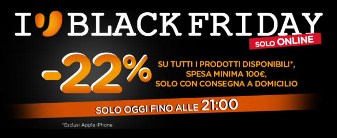 Black Friday di Unieuro tutto al 22% di sconto