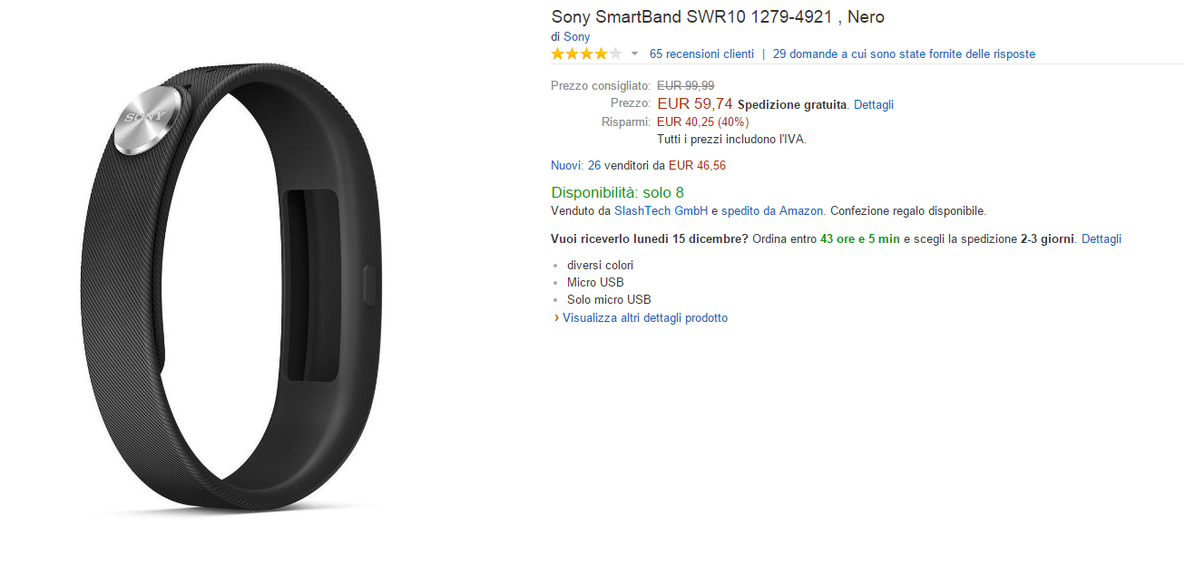 Sony Smartband a 60€ da Amazon
