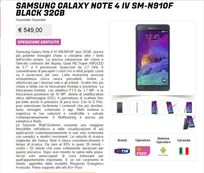 glistockisti samsung galaxy note 4 in offerta