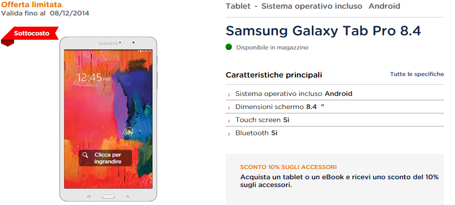 Samsung Galaxy Tab Pro 8.4 con il 50% di sconto da Unieuro