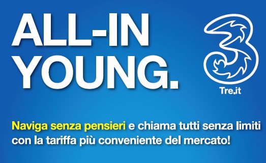 All-In Young: Ecco nuova offerta di 3 Italia a 5€ al mese