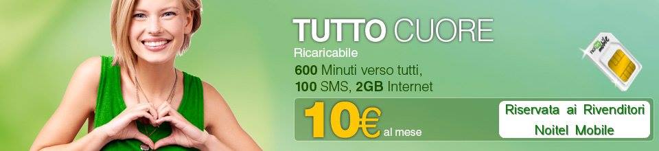 “Tutto cuore”: minuti, SMS e 2GB a 10€ da Noitel Mobile