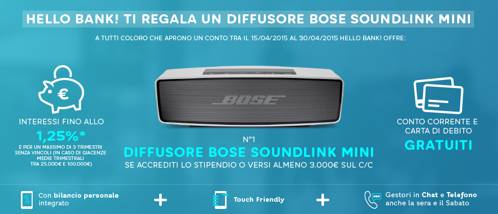 Hello Bank: Diffusore Bose in omaggio