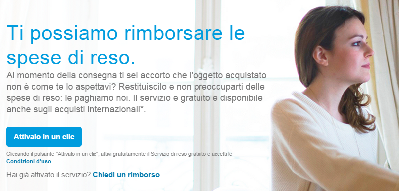 Spese di spedizione rimborsate in caso di reso, grazie a PayPal