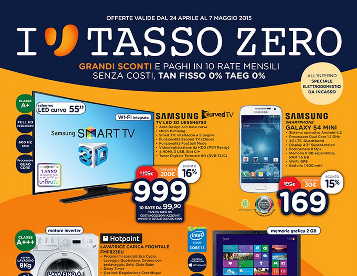 Unieuro: volantino con sconti e tasso zero!