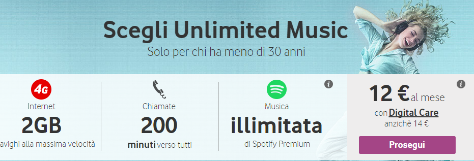 Vodafone Scegli Unlimited Music ora con 3GB a 12€
