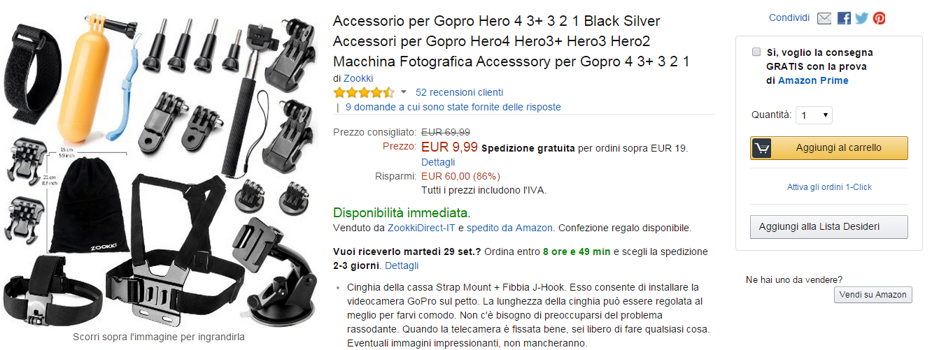 kit accessori gopro 10€