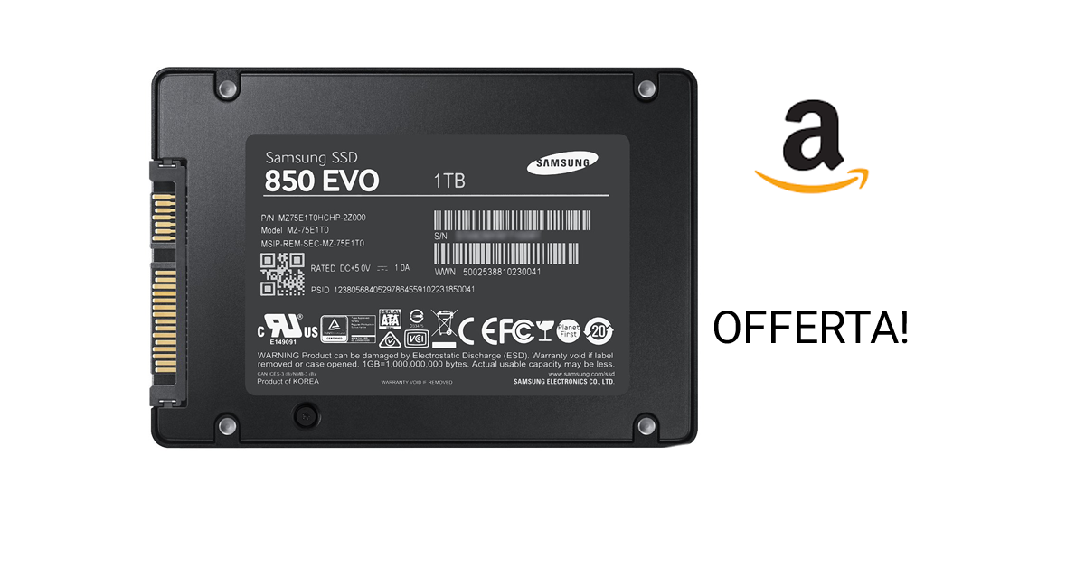 SSD Samsung 850 EVO 1TB a soli 294€ su Amazon!