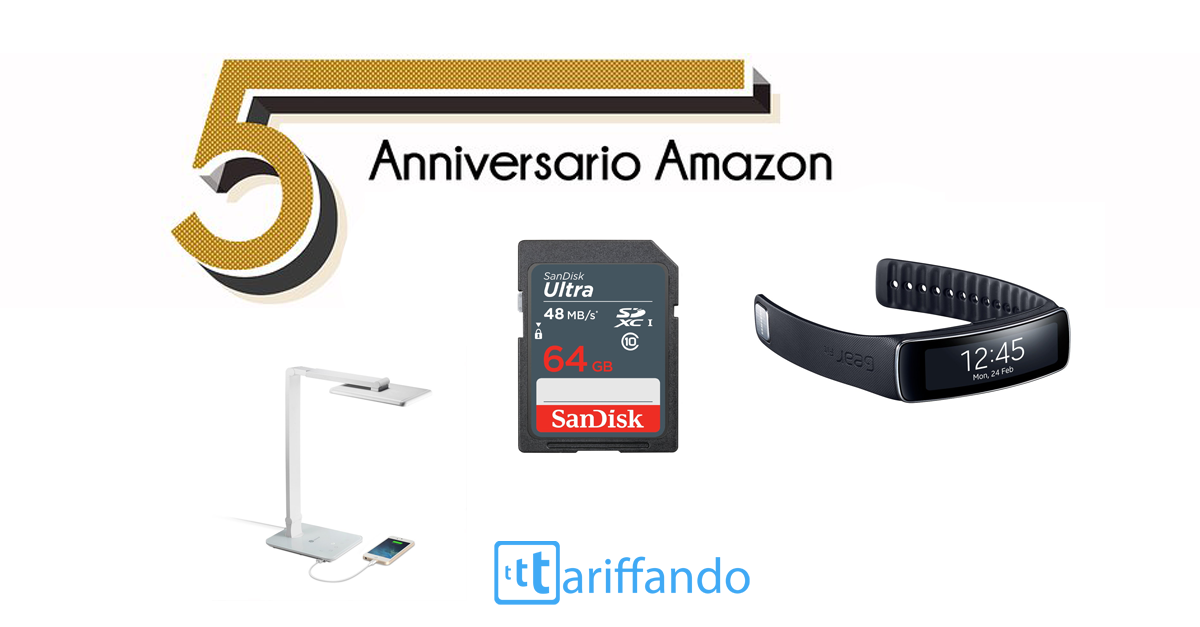 Offerte a tempo Amazon: Samsung Gear Fit, SanDisk SD 64 GB e Lampada LED