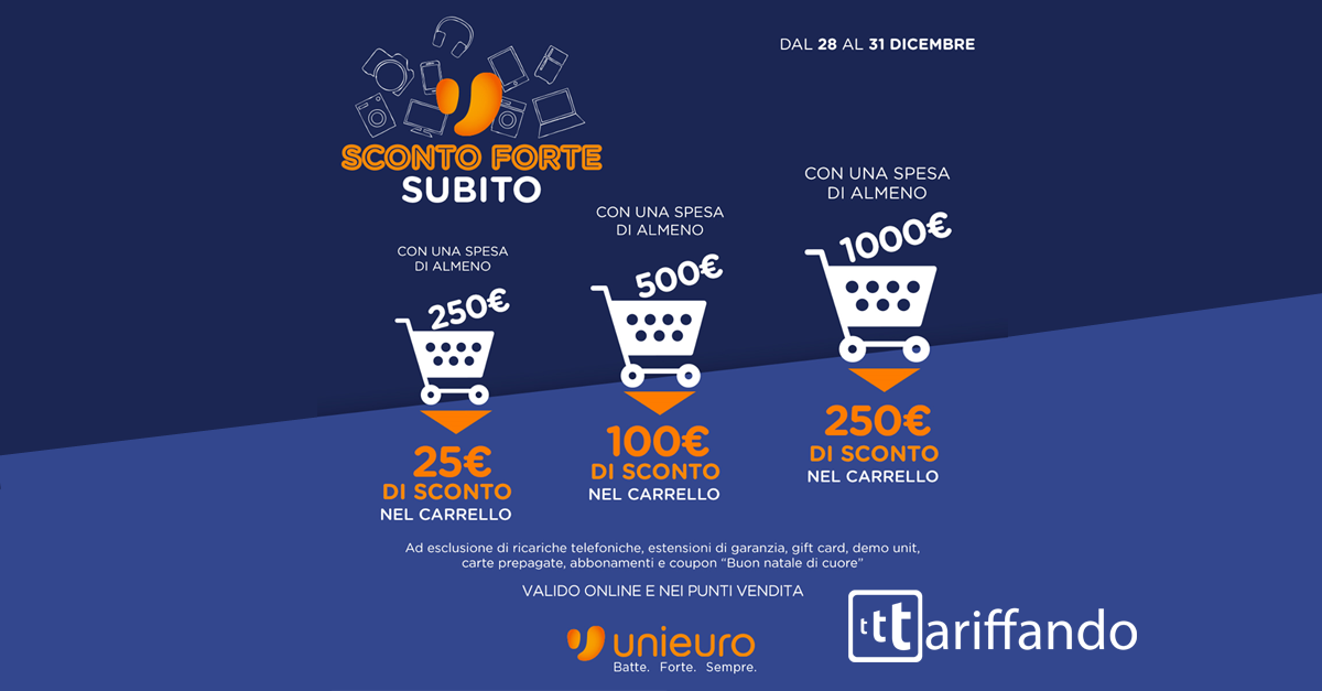 Unieuro, da oggi al 31 Dicembre super sconti fino a 250€