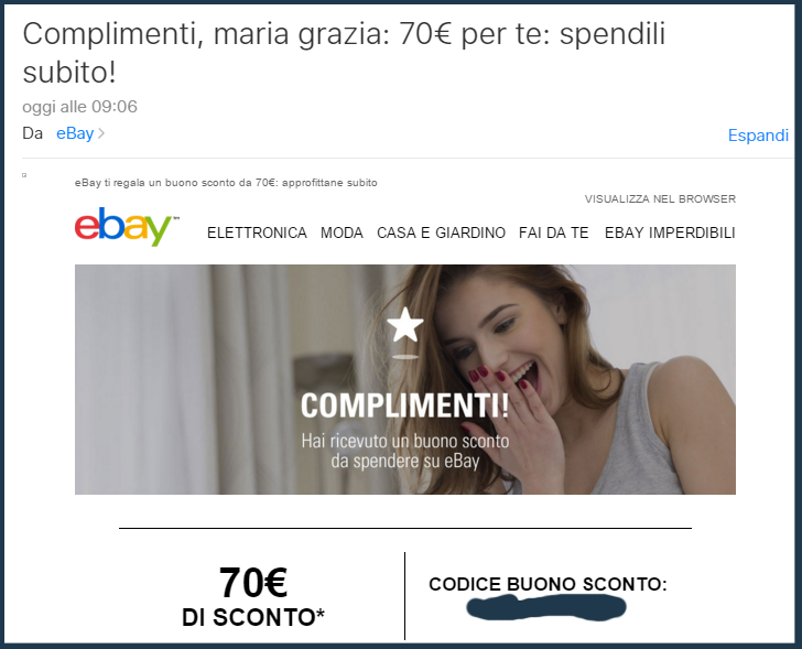 ebay buono 70 euro non valido