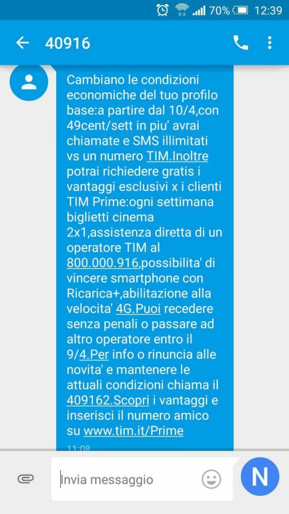 tim prime sms