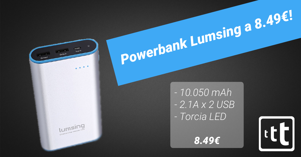 Powerbank Lumsing da 10.050 mAh a soli 8.49€!