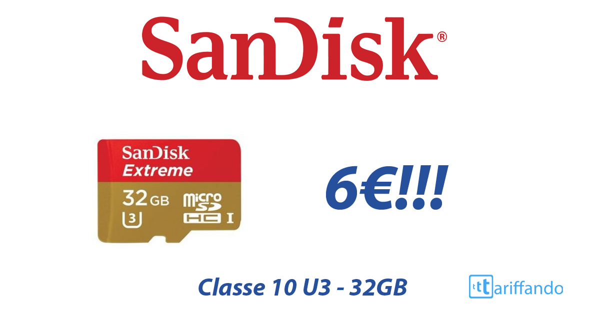 Micro SD SanDisk Extreme 32GB a soli 6€ su Amazon!