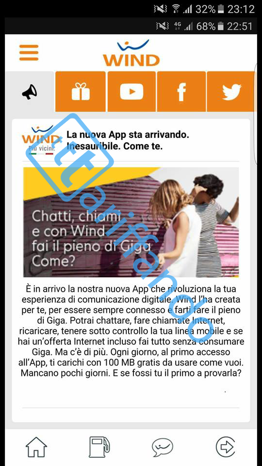 nuova app wind 100mb