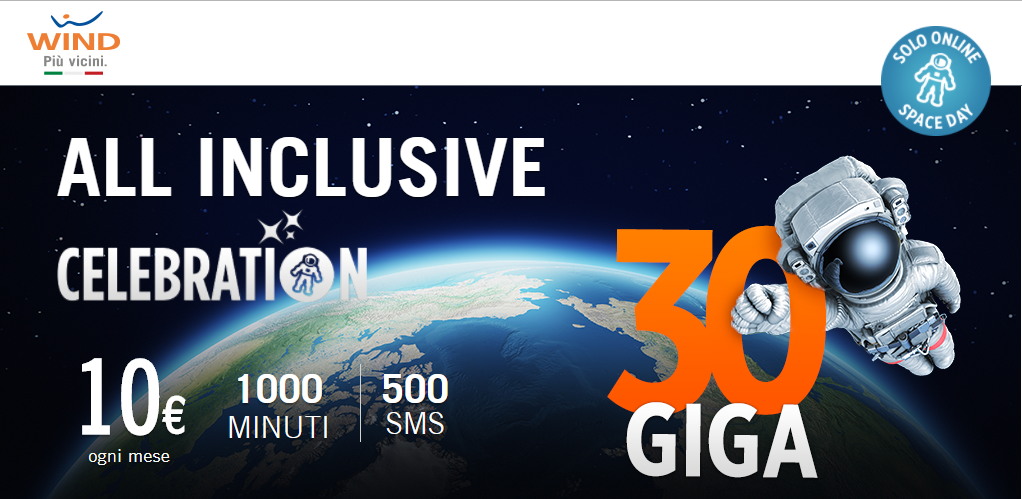Wind All Inclusive Celebration con 30GB a 10€ è attivabile oggi on-line