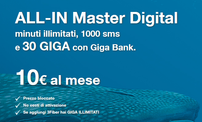 Tre ALL-IN Master Digital: 30 GB a 10€