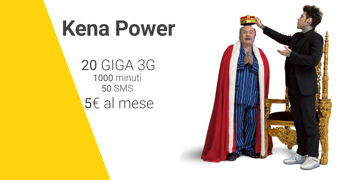 Kena Power: 1000 minuti, 50 SMS e 20GB a 5€ – attivabile da tutti!