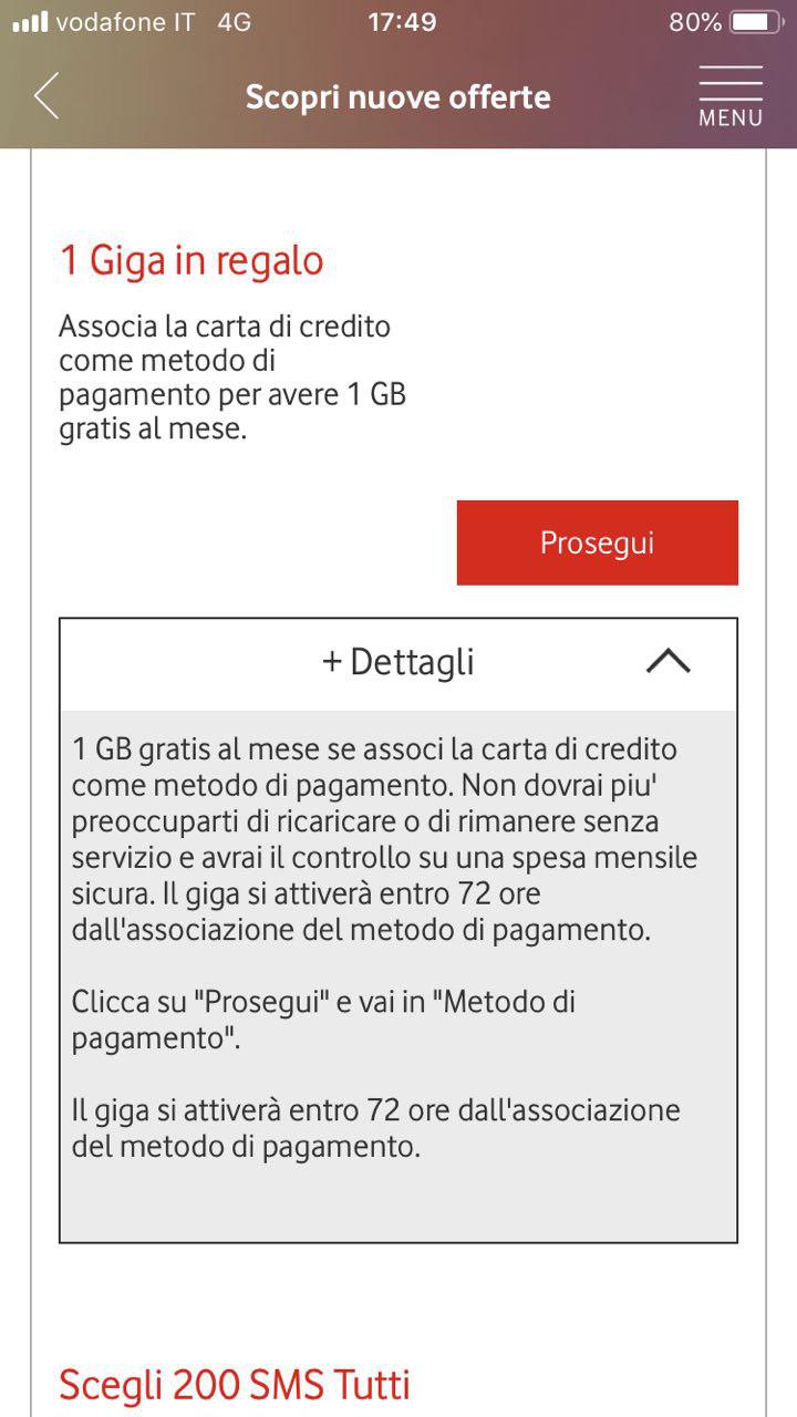 vodafone 1gb regalo carta di credito