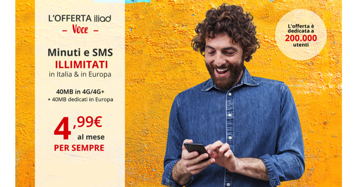 iliad Voce: minuti ed SMS illimitati a 4,99€