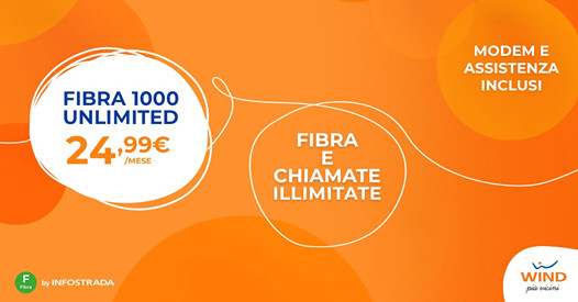 Wind Infostrada: Fibra fino a 1 Gigabit e telefonate illimitate a 24,99€