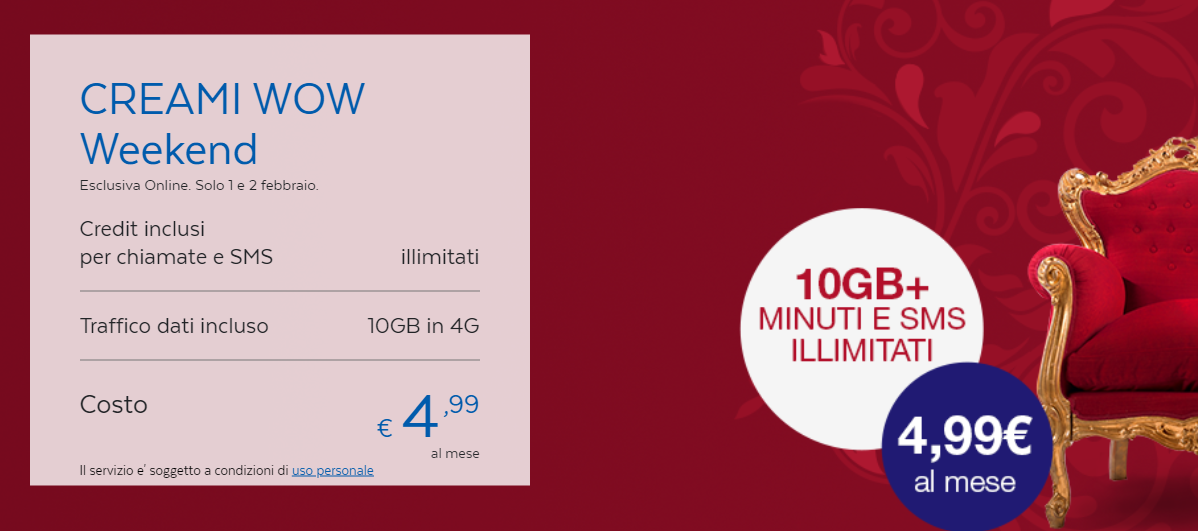 PosteMobile ripropone la Creami Wow Weekend: minuti/SMS illimitati e 10GB a 4,99€