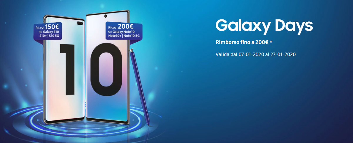 Samsung ripropone i Galaxy Days con rimborsi fino a 200 euro