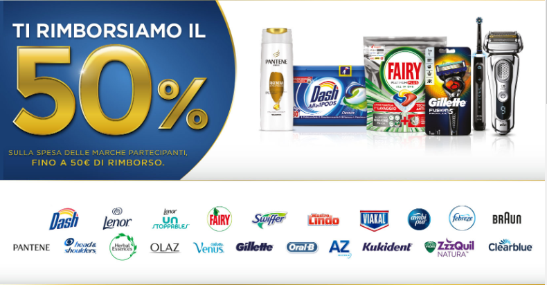 50% di sconto su Dash, Oral-B, Swiffer, Gillette e tanti altri con “Ora riparti da Te”