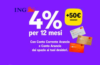ING, 4% senza vincoli per 1 anno + 50€ OMAGGIO