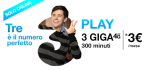 Tre Play New: 300 minuti e 3GB a 3€ ogni 4 settimane