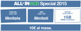 3 ALL-IN ONE Special 2015: Chiamate / SMS illimitati ed 1GB di internet
