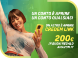 Credem Link, conto online gratuito che vi regala 200€ in buoni Amazon