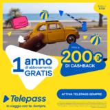 Telepass: 1 anno gratis, 150€ di carburante e 50€ di pedaggi GRATIS!